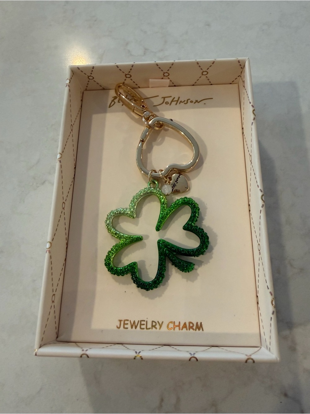 Betsey Johnson Green Four-Leaf Clover Keychain Charm